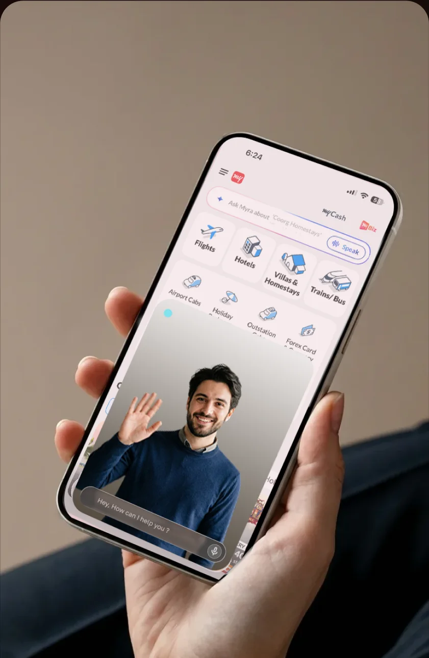 Ein Visual Agent antwortet in einer Reise-App auf dem Smartphone